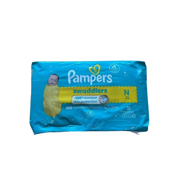PAMPERS  Swaddlers Diapers  Size Newborn N 31 Count  10 lbs. - Picture 2 of 3